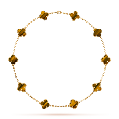 [Luna Brilliance]CLOVER 10 MOTIFS TIGER EYE NECKLACE