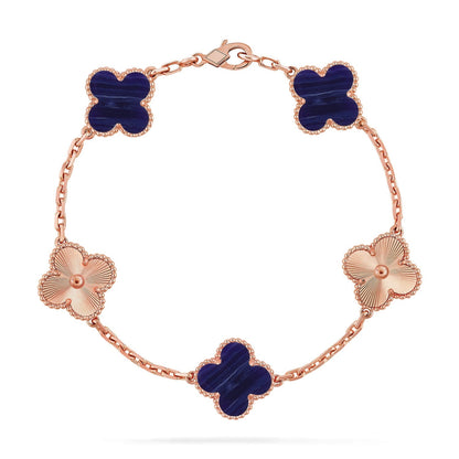 [Luna Brilliance]THICK GOLD-PLATED CUSTOM SIZE EDITION CLOVER LASER ROSE GOLD BRACELET COLLECTION,5 MOTIFS
