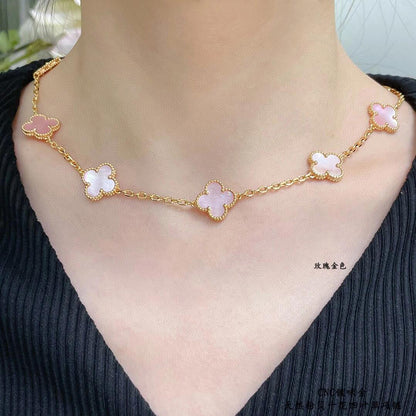 [Luna Brilliance]CLOVER 10 MOTIFS PINK MOP NECKLACE