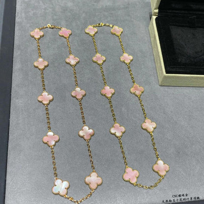 [Luna Brilliance]CLOVER 10 MOTIFS PINK MOP NECKLACE