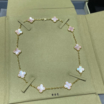 [Luna Brilliance]CLOVER 10 MOTIFS PINK MOP NECKLACE