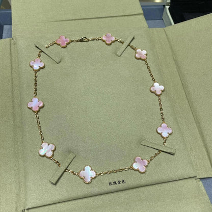 [Luna Brilliance]CLOVER 10 MOTIFS PINK MOP NECKLACE