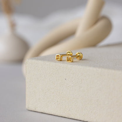 Square Bezel Birthstone Flatback Studs