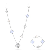 [Luna Brilliance]DETACHABLE CLOVER 15(11+4) FLOWER SILVER NECKLACE SET