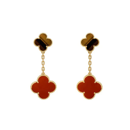 [Luna Brilliance]CLOVER  2 MOTIF  TIGER EYE CARNELIAN EARRINGS