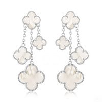 [Luna Brilliance]CLOVER EARRINGS WHITE MOP 4 MOTIFS SILVER