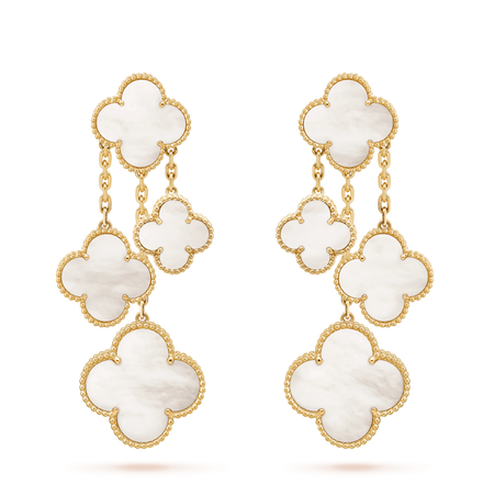 [Luna Brilliance]CLOVER EARRINGS WHITE MOP 4 MOTIFS GOLD