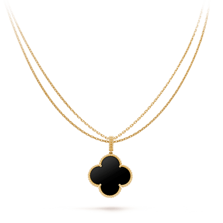[Luna Brilliance]CLOVER 25MM GOLD ONYX BIG CLOVER NECKLACE