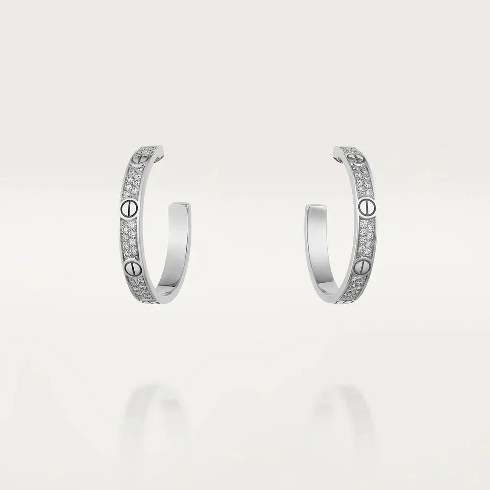 [Luna Brilliance]LOVE DIAMOND SILVER HOOP EARRINGS